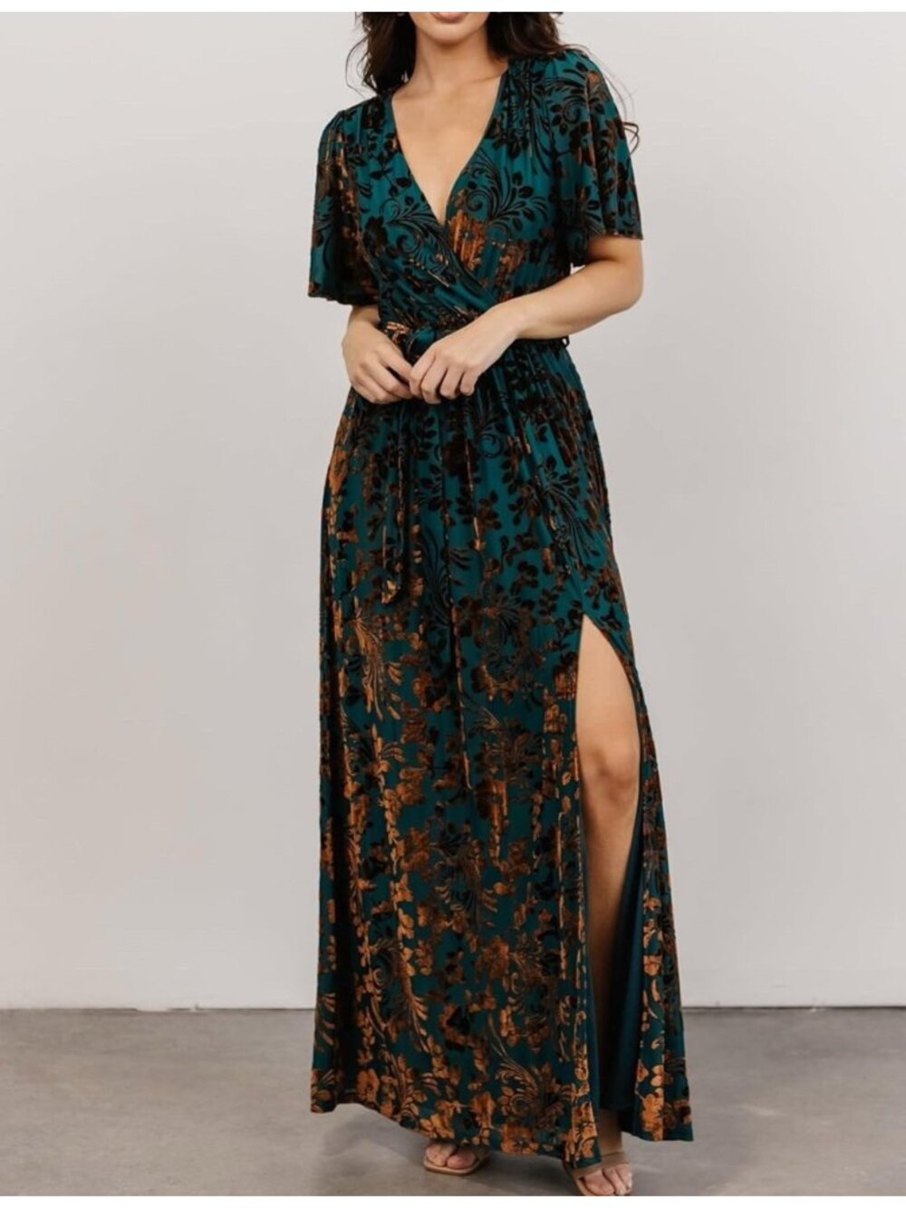 Women’s Fall Ruffle Floral Maxi Long Sleeve Wrap V Neck Boho Flowy Large - Picture 3 of 8